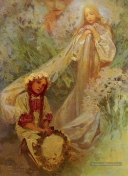 Maria Madonna Des Lis Tchèque Art Nouveau Alphonse Mucha Peinture à l'huile